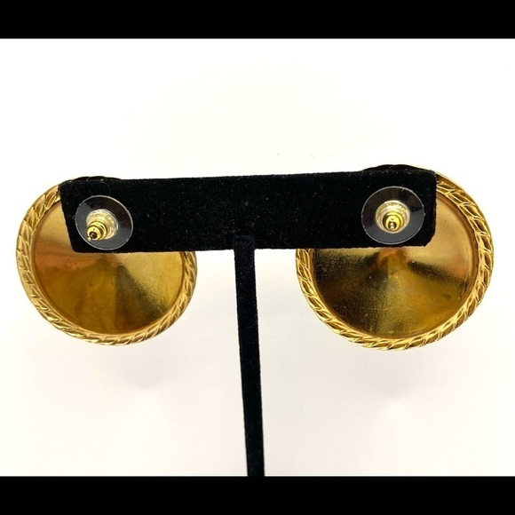 Earrings Artisan Swirl Enamel Gold Tone Statement - Picture 6 of 7